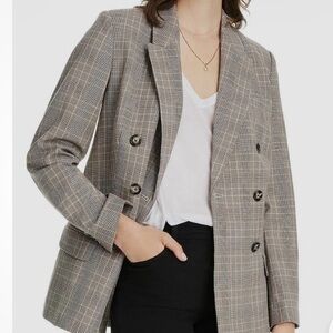 LINI Classic Plaid Double Breasted Blazer Tailored Jacket Classic Chic size xs